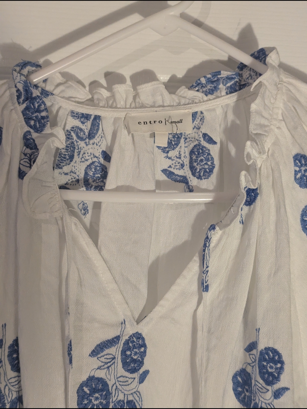 Entro White Blouse with Blue Floral Print